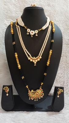 Sajshrungar Jewellery Metal, Mother of Pearl, Copper, Dori, Alloy Gold-plated, Copper Gold, Black, White Jewellery Set(Pack of 1)