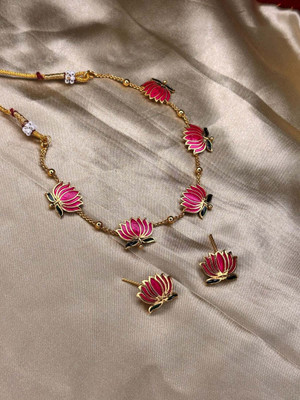Jewelvault Brass Gold-plated Pink Jewellery Set(Pack of 1)