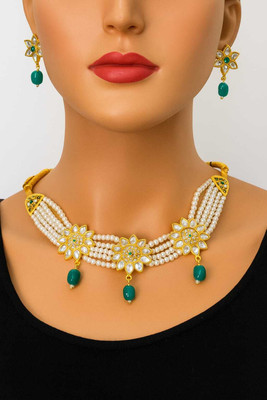 ALIJEWELLRY Brass Gold-plated Green, White Jewellery Set(Pack of 1)