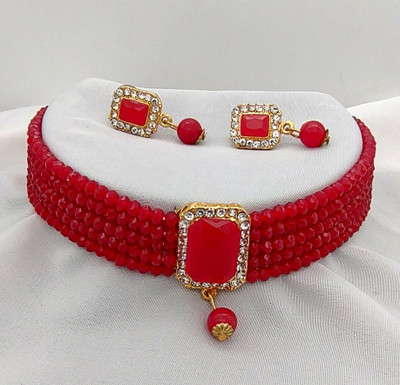 Chikku Alloy Gold-plated Red Jewellery Set(Pack of 1)
