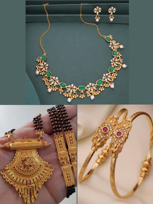 VEDDAA Brass Gold-plated Grey Jewellery Set(Pack of 3)