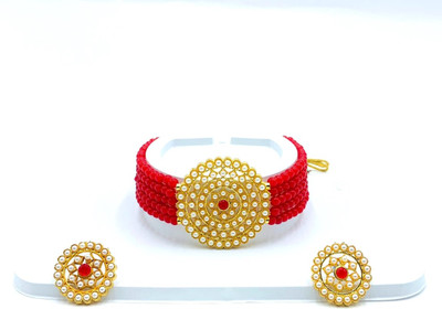 Mansa Creation Alloy Gold-plated Red Jewellery Set(Pack of 1)