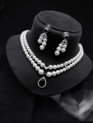 RS Brass Sterling Silver Black Jewellery Set(Pack of 1)