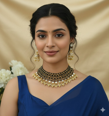 SheCARIO Brass Gold-plated Blue Jewellery Set(Pack of 1)