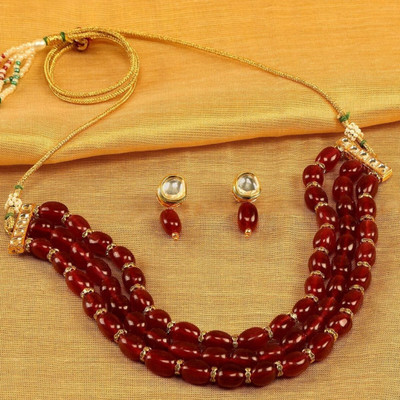 ANOUK Brass Gold-plated Red Jewellery Set(Pack of 3)