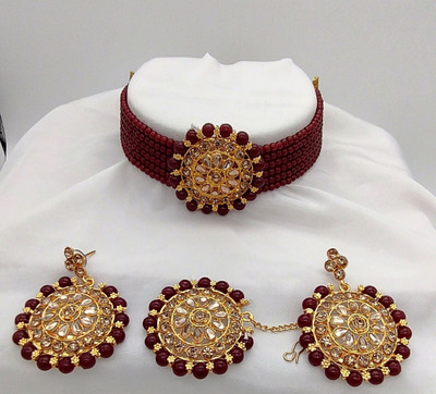 JMBW INTERNATIONAL Alloy Maroon Jewellery Set(Pack of 1)