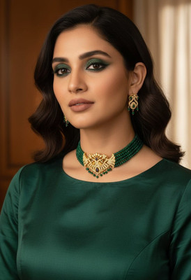 radhagovindart Brass Gold-plated Green, Gold Jewellery Set(Pack of 1)
