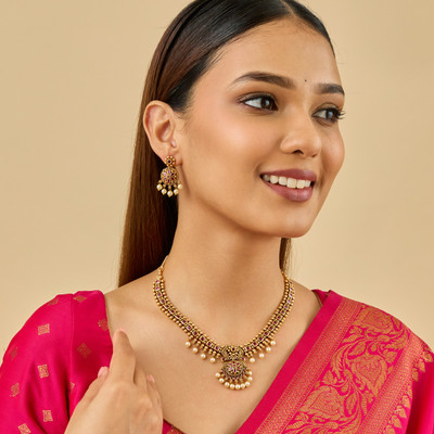 Kushal's Fashion Jewellery Copper Gold-plated Red Jewellery Set(Pack of 3)