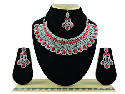 VATSALYA creation Alloy Gold-plated Red Jewellery Set(Pack of 1)