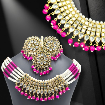 Harsh Z house Lucknow Brass White, Pink Jewellery Set(Pack of 6)