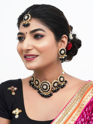 Shine Hub Alloy Gold-plated Black Jewellery Set(Pack of 4)