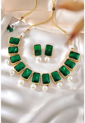 Rajasthan Imitation Alloy Gold-plated Green Jewellery Set(Pack of 1)