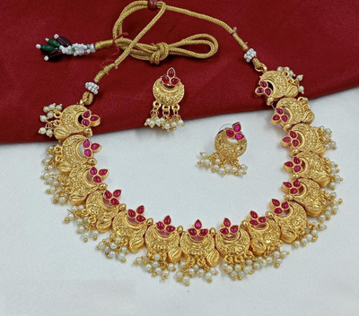 SUNDHA CREATION Alloy Gold-plated Pink, Gold Jewellery Set(Pack of 1)