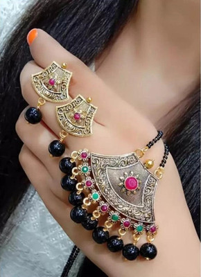 SRK Fashions Alloy Gold-plated Black, Gold Jewellery Set(Pack of 1)