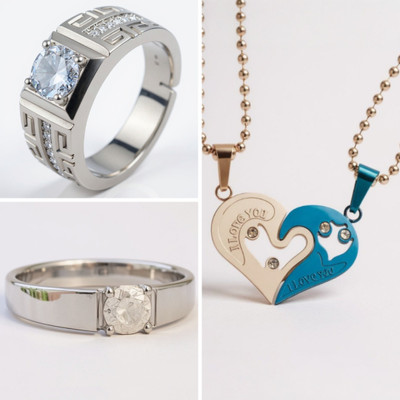 KURMASHOP Stainless Steel Sterling Silver White, Blue, Silver Jewellery Set(Pack of 3)