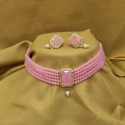 Raj creation Brass Gold-plated Pink, White Jewellery Set(Pack of 1)
