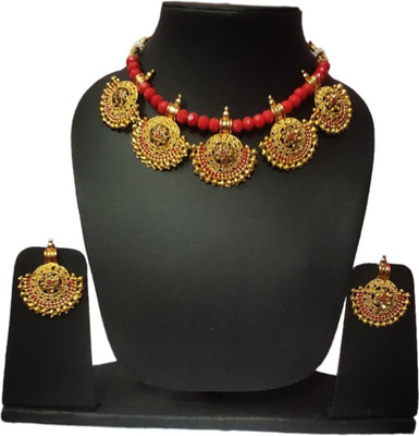 jatin imitation Metal, Stone Gold-plated Red Jewellery Set(Pack of 1)