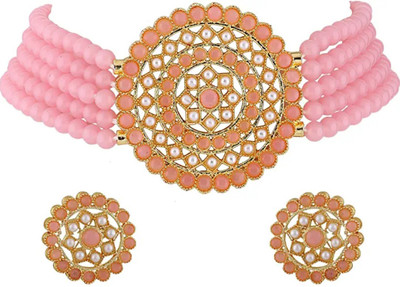 Darsha Collections Metal, Brass, Mother of Pearl Gold-plated Pink Jewellery Set(Pack of 1)