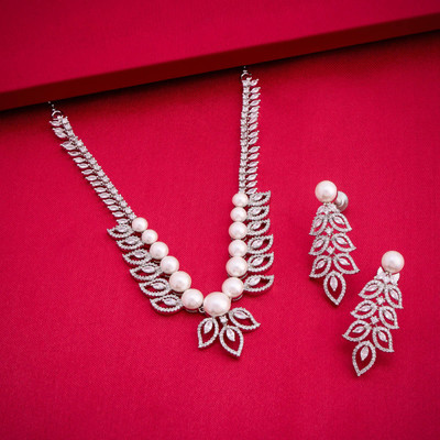 Kushal's Fashion Jewellery Copper Gold-plated White Jewellery Set(Pack of 3)