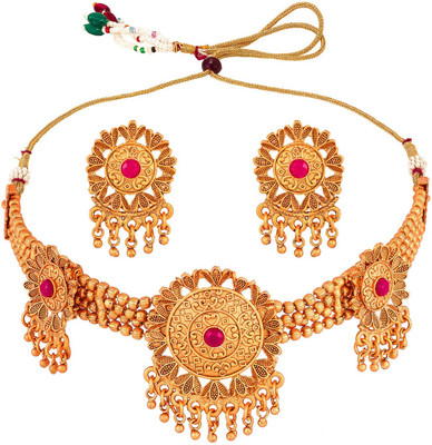 LUXOR Brass, Copper, Alloy Brass, Gold-plated Pink Jewellery Set(Pack of 1)