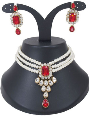 Ronak Fashion Alloy Gold-plated Red Jewellery Set(Pack of 1)