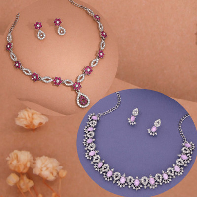 brado jewellery Brass Gold-plated Silver, Purple, Pink Jewellery Set(Pack of 1)