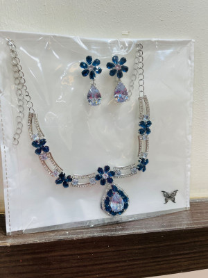 SawariyaaSeth Brass Silver Silver, Blue Jewellery Set(Pack of 1)