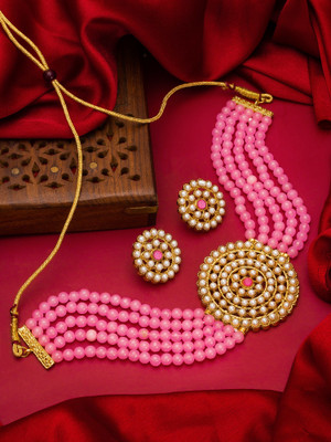 AADITA Brass, Copper Gold-plated Pink Jewellery Set(Pack of 1)