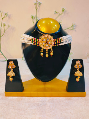 Ruvya Jewels Brass Gold-plated Gold, Red, Green Jewellery Set(Pack of 1)