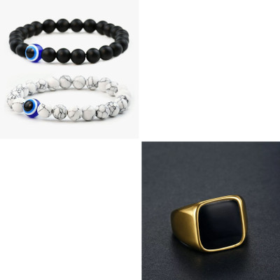 Vipunj Crystal, Stainless Steel Gold-plated Gold, Black, White Jewellery Set(Pack of 2)