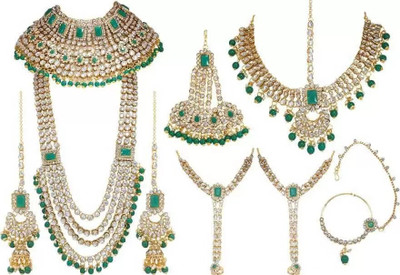 YFJ Alloy Gold-plated Green Jewellery Set(Pack of 9)