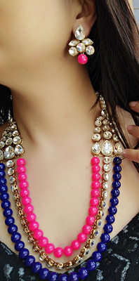 JN Handicraft Alloy Copper Pink, Blue Jewellery Set(Pack of 1)