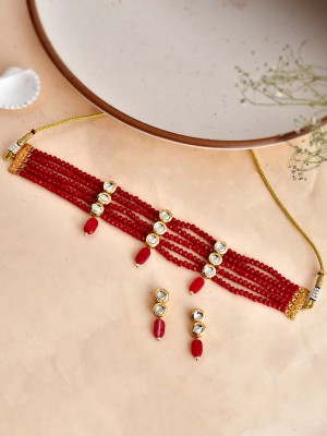 Silvermerc Designs Brass Gold-plated Red Jewellery Set(Pack of 1)