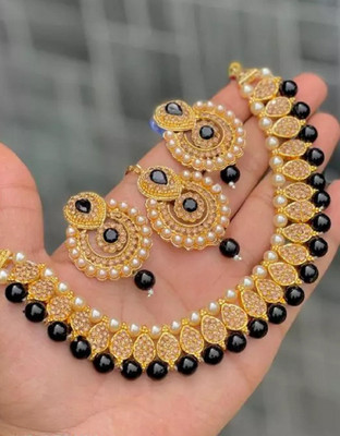 jatin imitation Metal Gold-plated Black, Orange Jewellery Set(Pack of 3)