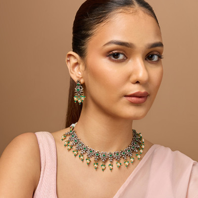 Kushal's Fashion Jewellery Copper Green Jewellery Set(Pack of 3)