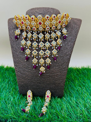 Dado sutho Brass Gold-plated Pink Jewellery Set(Pack of 1)