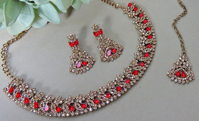 VATSALYA creation Alloy Gold-plated Red Jewellery Set(Pack of 1)