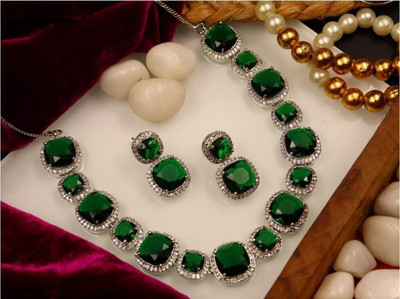 TSB Brass Rhodium Green Jewellery Set(Pack of 1)