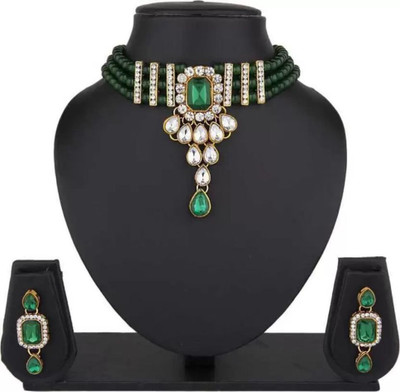 ANIX Brass Gold-plated Green Jewellery Set(Pack of 1)