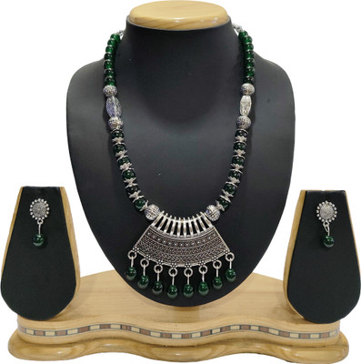 HARIHARA FASHION Oxidised Silver Green Jewellery Set(Pack of 1)