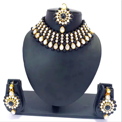 SweetArt Alloy Gold-plated Black Jewellery Set(Pack of 1)