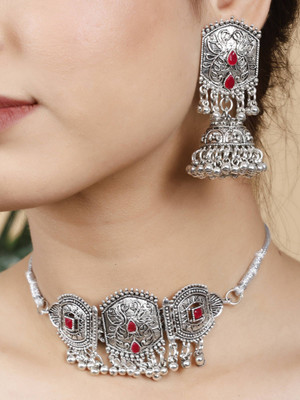 Anamya Collections Alloy Maroon Jewellery Set(Pack of 1)