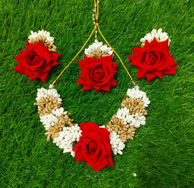 Neha Fabric Red, White Jewellery Set(Pack of 3)