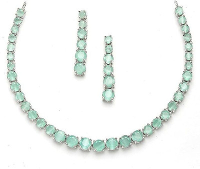 Tarak Traders Brass Rhodium Green Jewellery Set(Pack of 1)