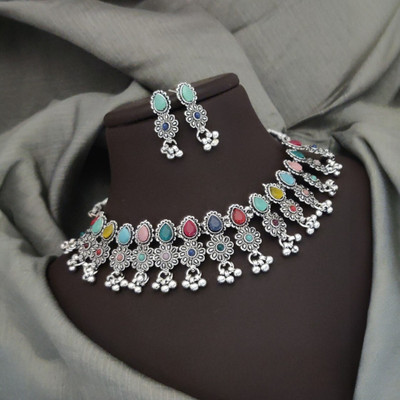 creenara Oxidised Silver Multicolor Jewellery Set(Pack of 1)