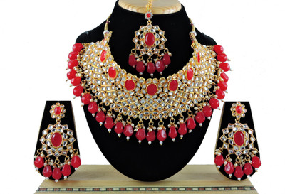 VATSALYA creation Alloy Gold-plated Red Jewellery Set(Pack of 1)
