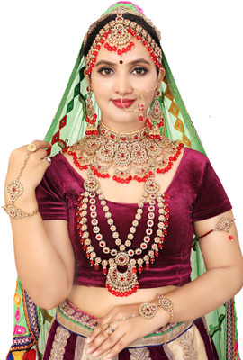 KK IMMITATION Alloy Gold-plated Red Jewellery Set(Pack of 10)