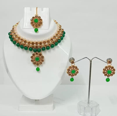 Rudra Traders Alloy Gold-plated Green Jewellery Set(Pack of 1)