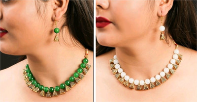 Ronak Jewels Alloy Gold-plated Green, White Jewellery Set(Pack of 2)