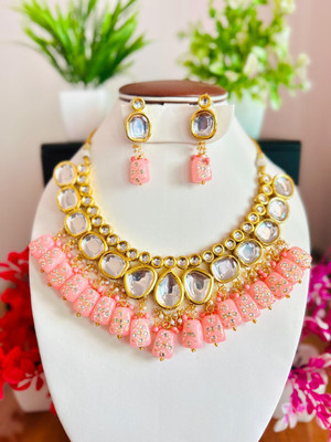 angels jewels Brass Gold-plated Pink Jewellery Set(Pack of 1)